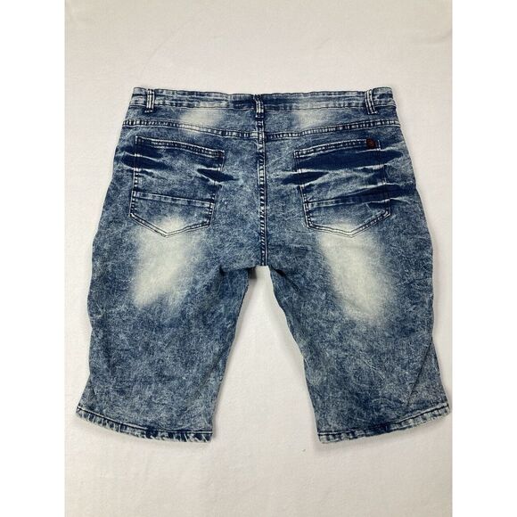 Mecca Blue Distressed Y2K Jorts Straight Leg Stretch Fit Jean Short Mens 38 - Picture 7 of 10